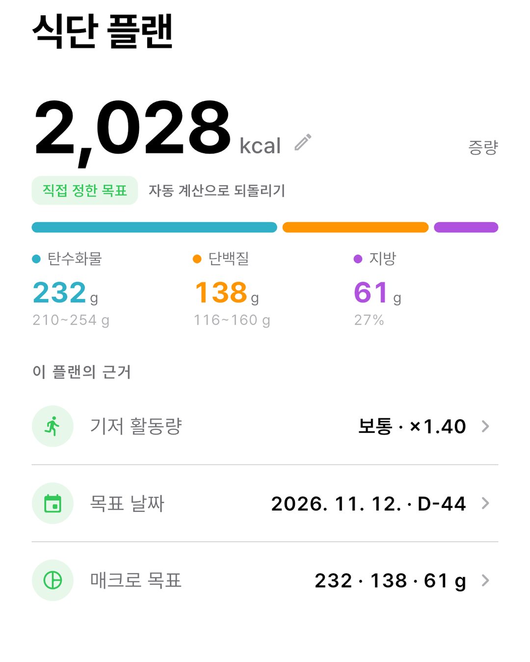 맞춤 식단 플랜 화면